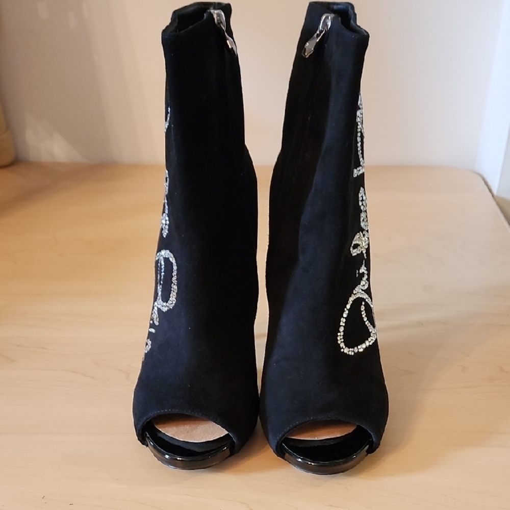 Philipp Plein Black Heeled Boots with Silver Embellishments